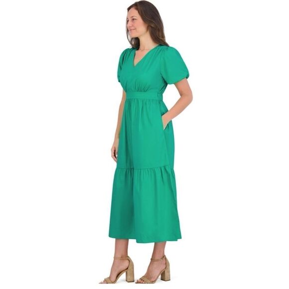 French Connection Poplin Puff Sleeve
V Neck Tiered Fit and Flare Maxi Dress - Picture 3 of 11